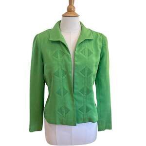 Vintage Esther Wolf Silk Shantung Bright Green Open Blazer, Retro Glamour M